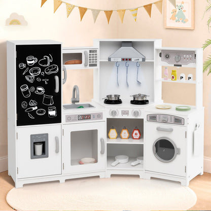 Corner Wooden Play Kitchen with Lights and Sounds Large Pretend Play Kitchen Set-Espresso