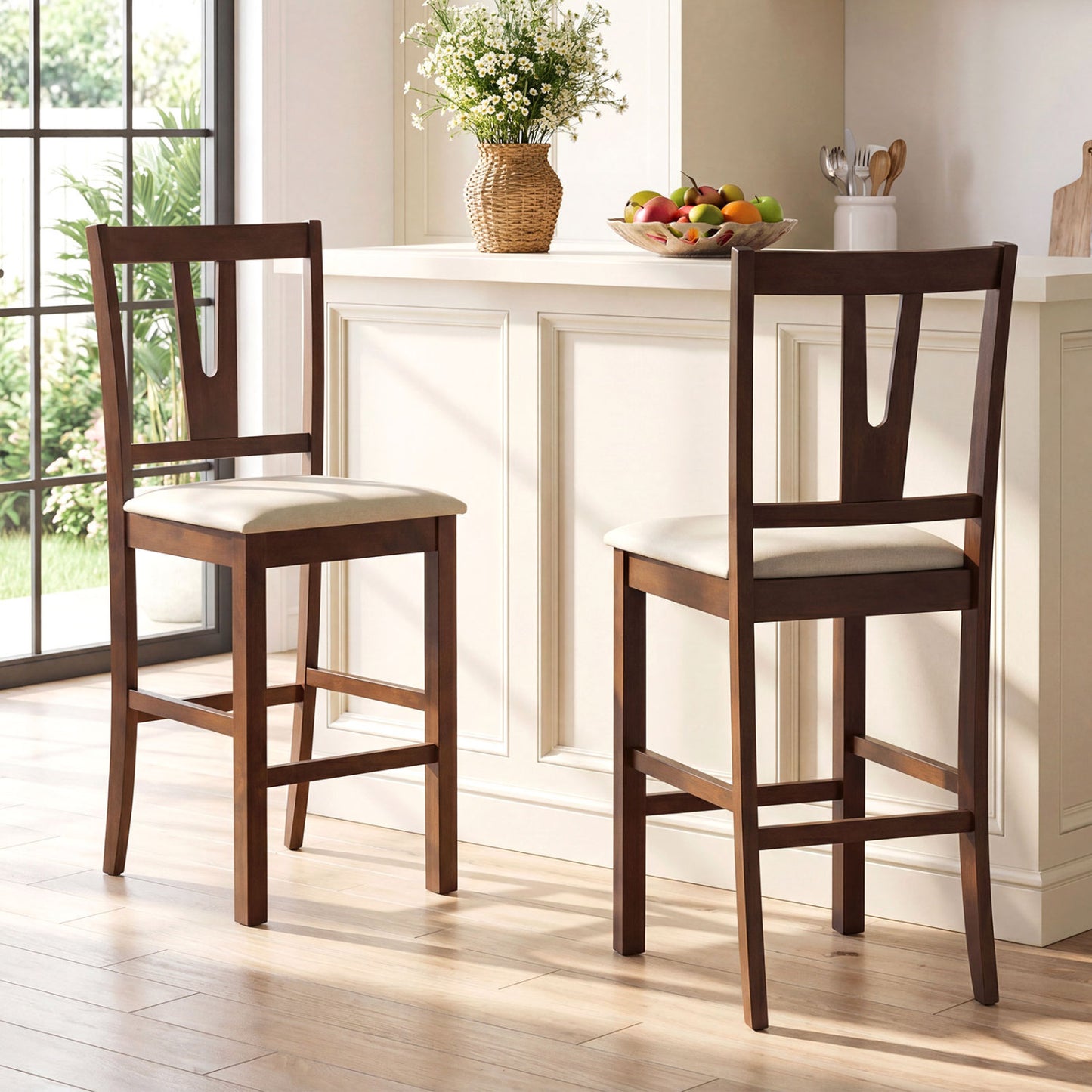 Set of two counter height bar stools with contoured V-back, modern kitchen and dining furniture by Wilsons Home Store
