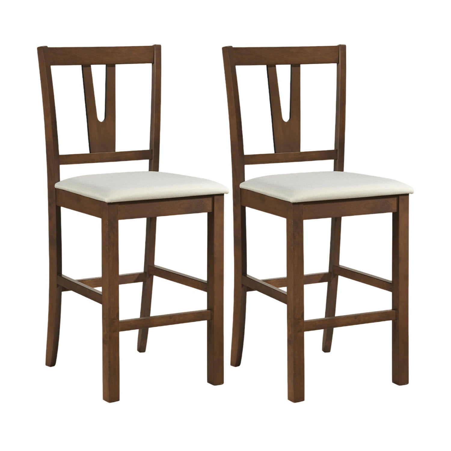 Pair of counter height bar stools from Wilsons Home Store with contoured V-back, ideal for kitchen and dining areas.