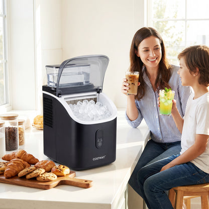 Black countertop ice maker with external tank, self-cleaning, and 13 thickness levels from Direct by Wilsons Home Store.