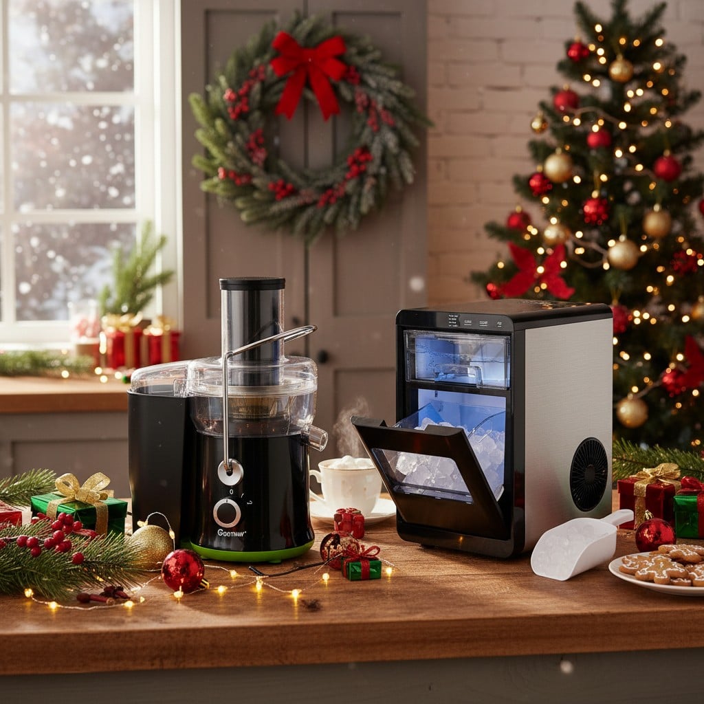 Countertop Nugget Ice Maker and Powerful Fruit Vegetable Juicer Combo for Refreshing Beverages