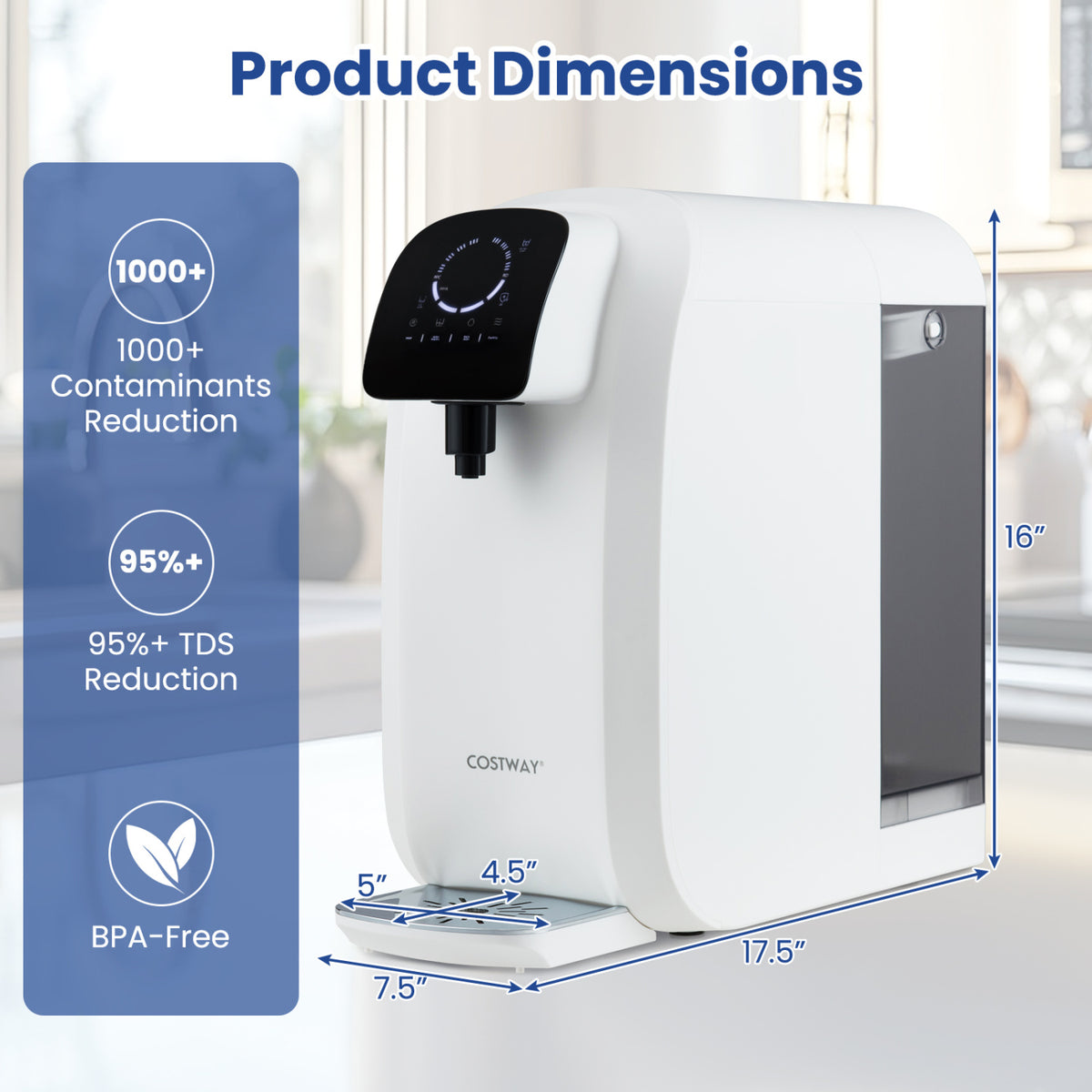 Countertop reverse osmosis water filtration system with replacement filters from Direct by Wilsons Home Store, showing the unit and filters.