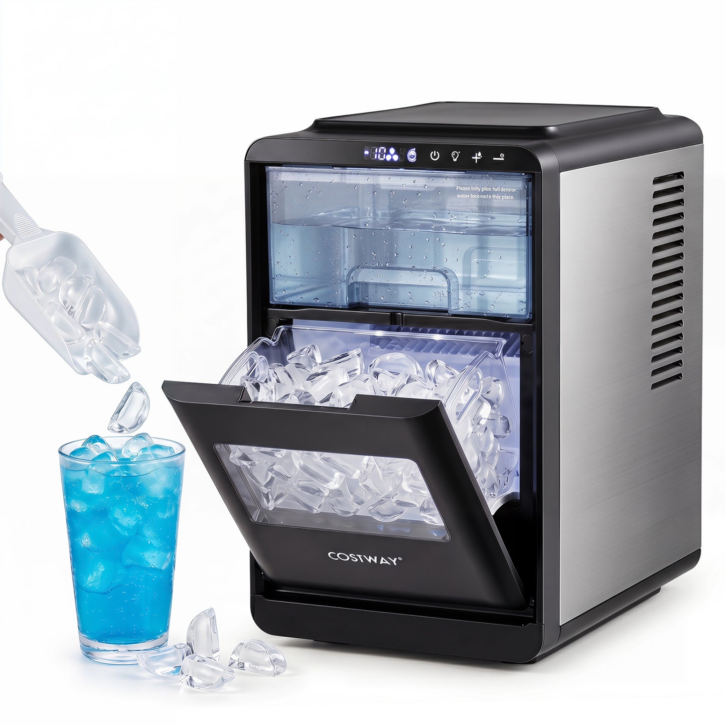 Black Crescent ice maker countertop appliance producing 16 crescent-shaped ice cubes, 26 lbs per 24 hours, by Wilsons Home Store