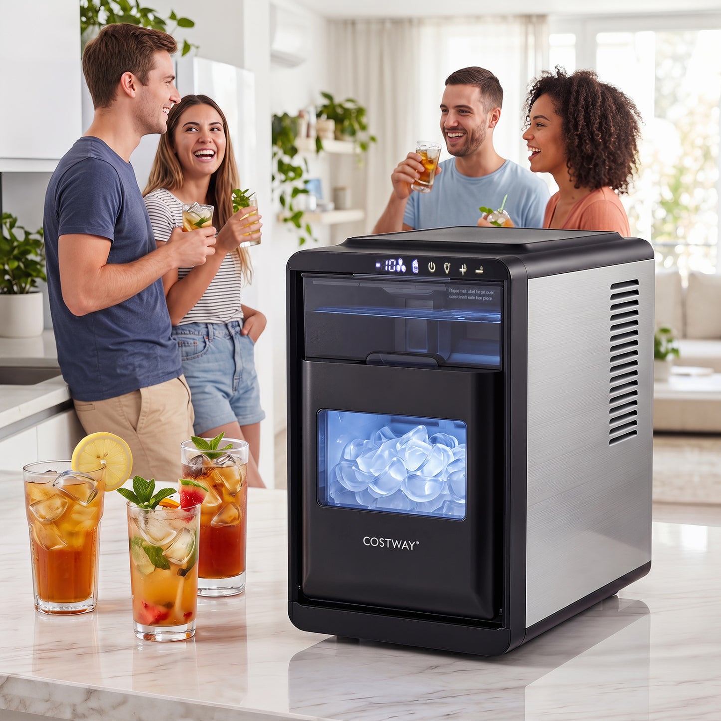 Black Crescent ice maker countertop appliance from Wilsons Home Store, produces 26 lbs of ice and 16 crescent cubes per day.