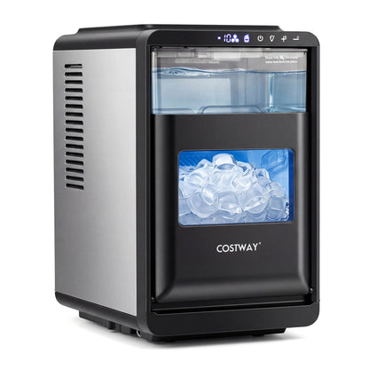 Black Crescent ice maker on countertop producing 16 crescent-shaped ice cubes, 26 lbs per day, by Wilsons Home Store