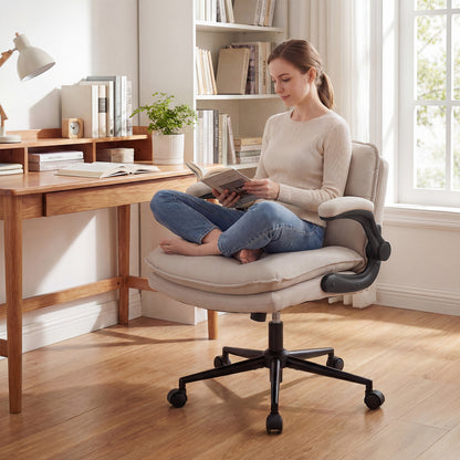 Criss Cross Chair on Wheels with Flip-up Arms Adjustable Height-Beige