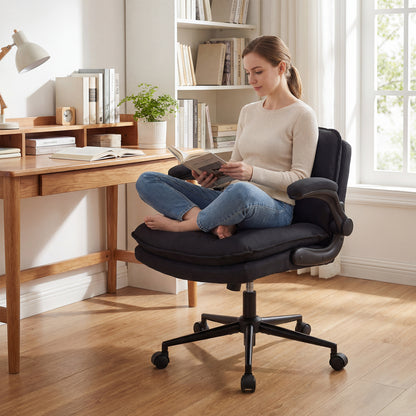 Criss Cross Chair on Wheels with Flip-up Arms Adjustable Height-Beige