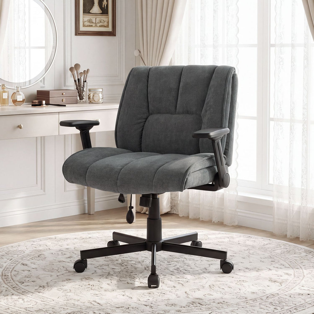 Black Criss Cross home office chair with airbag lumbar support, ergonomic design, and cushioned seating for comfort.