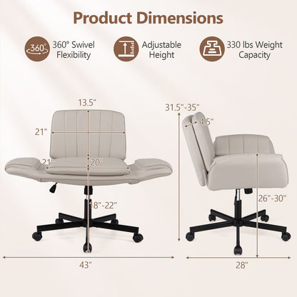 Beige Criss Cross office chair with 5-level adjustable arms and wheels, designed for ergonomic home office seating.