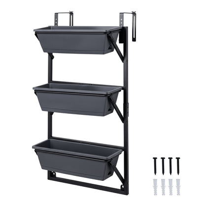 Deck Railing Planter Boxes with Adjustable Brackets & 3-Tier Design for Porch Patio-Black