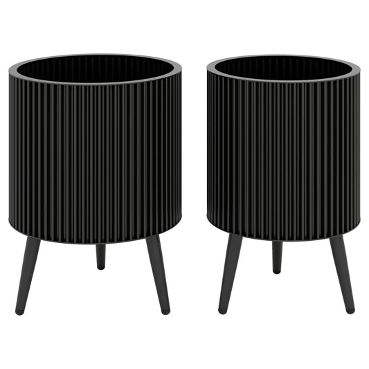 Set of two decorative flower pots with stands and drainage holes, perfect for outdoor garden raised beds by Wilsons Home Store