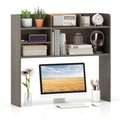 Desktop Bookshelf Countertop Storage Hutch with 6 Shelves-Beige