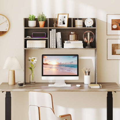 Desktop Bookshelf Countertop Storage Hutch with 6 Shelves-Beige
