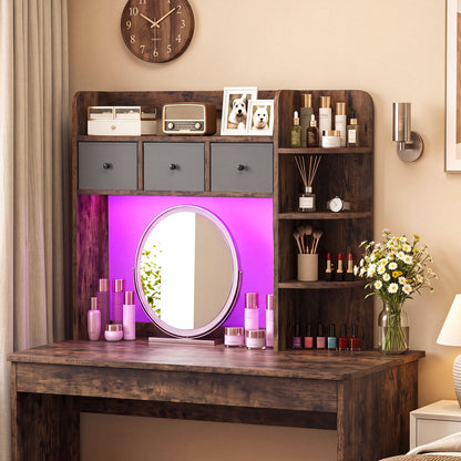 Desktop Bookshelf with LED Lights 5-Tier Shelves and 3 Drawers for Home Officce-Brown