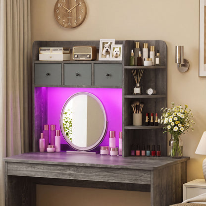 Desktop Bookshelf with LED Lights 5-Tier Shelves and 3 Drawers for Home Officce-Brown