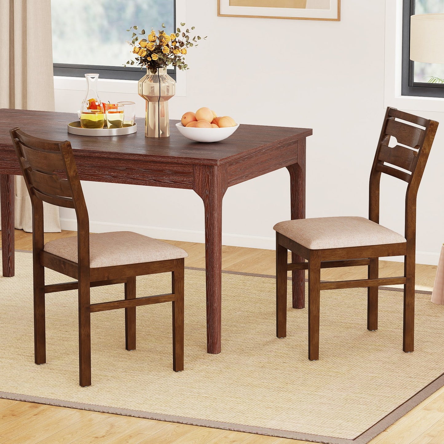 Dining Chair Set of 2/4 with Rubber Wood Frame and Padded Seat-4