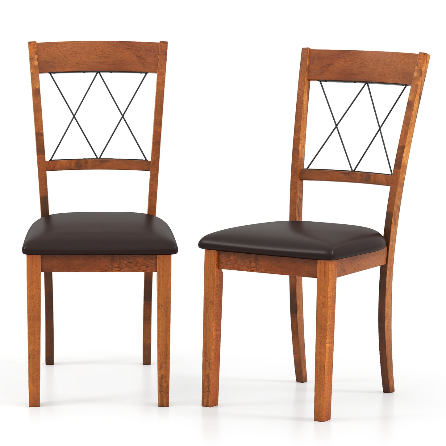 Dining Chair Set of 2 Fabric Upholstered Kitchen Armless Chairs with Rubber Wood Frame-Walnut