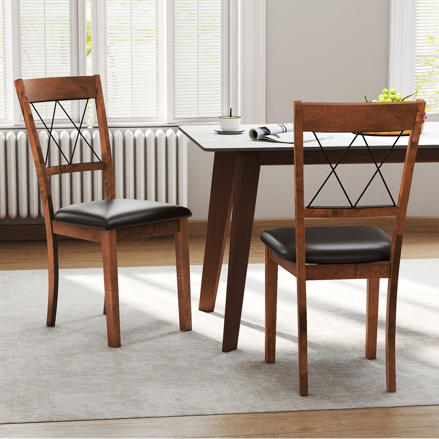 Dining Chair Set of 2 Fabric Upholstered Kitchen Armless Chairs with Rubber Wood Frame-Walnut