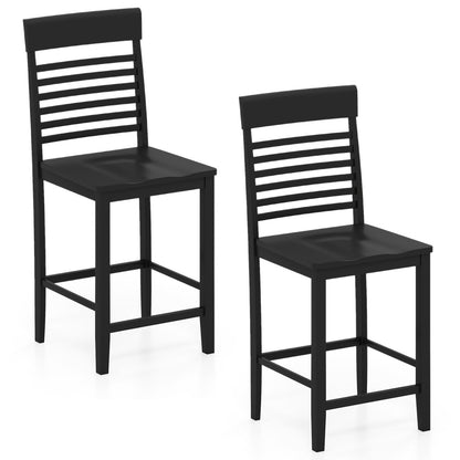 Dining Chair Set of 2 with Footrests and Solid Wood Frame-Black