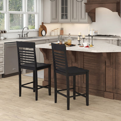 Dining Chair Set of 2 with Footrests and Solid Wood Frame-Black