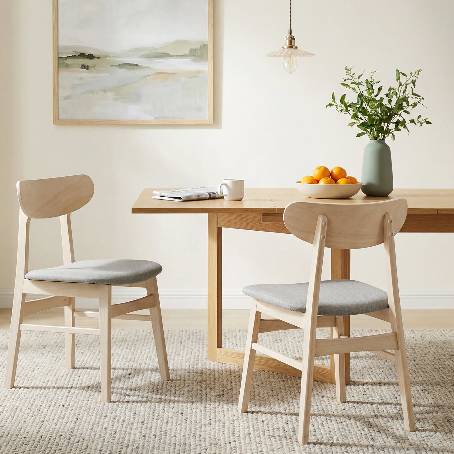 Dining Chair Set of 2 Fabric Upholstered Kitchen Armless Chairs-Natural