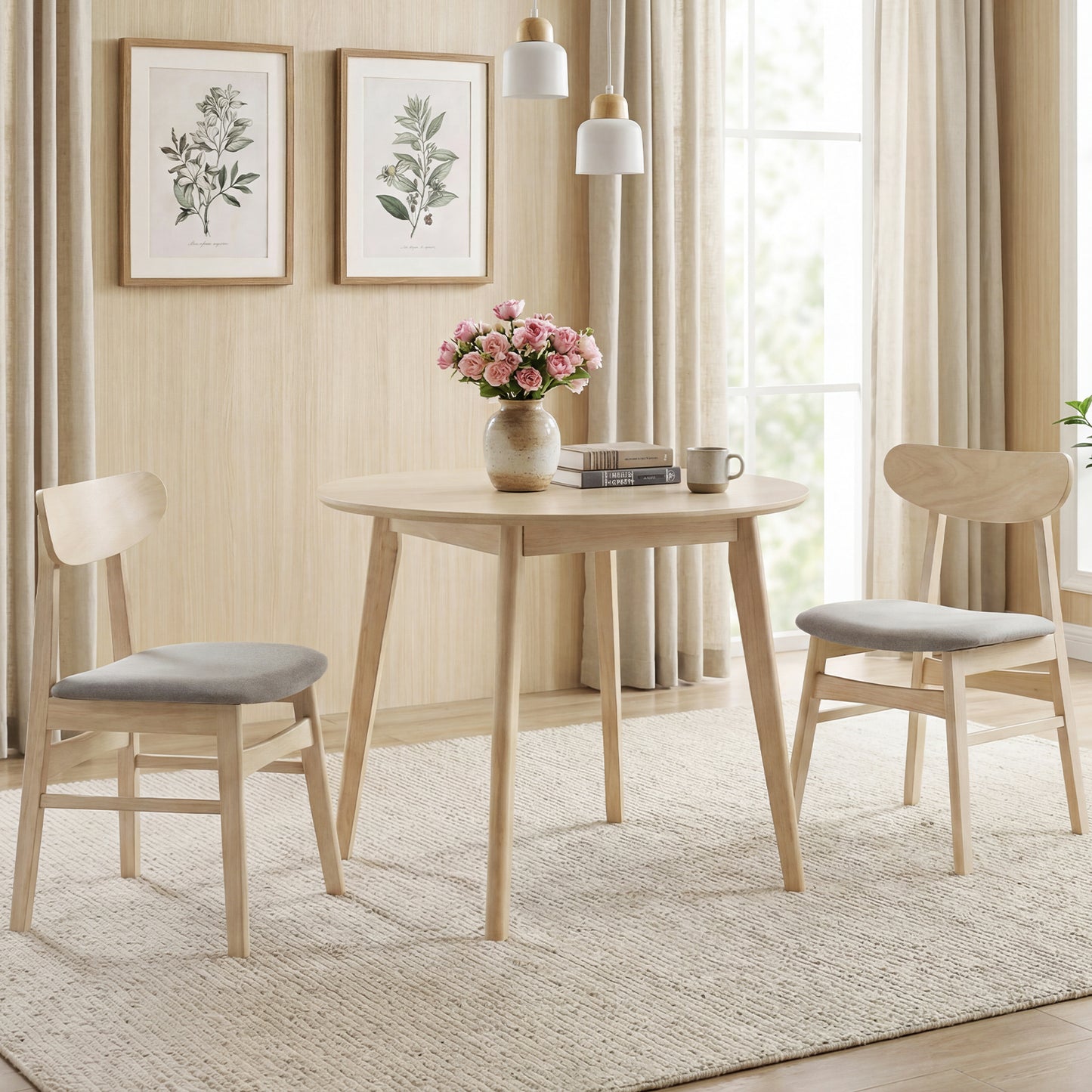 Dining Chair Set of 2 Fabric Upholstered Kitchen Armless Chairs-Natural