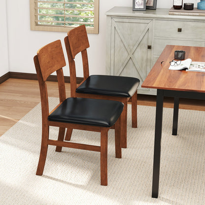 Dining Chairs Set of 2 with Rubber Wood Legs and Faux Leather Upholstered Seat-Black