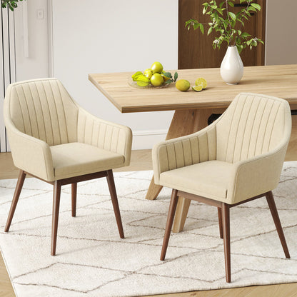 Dining Chairs Set of 2 Upholstered Accent Chairs with Comfy Padded Backrest and Seat-Beige