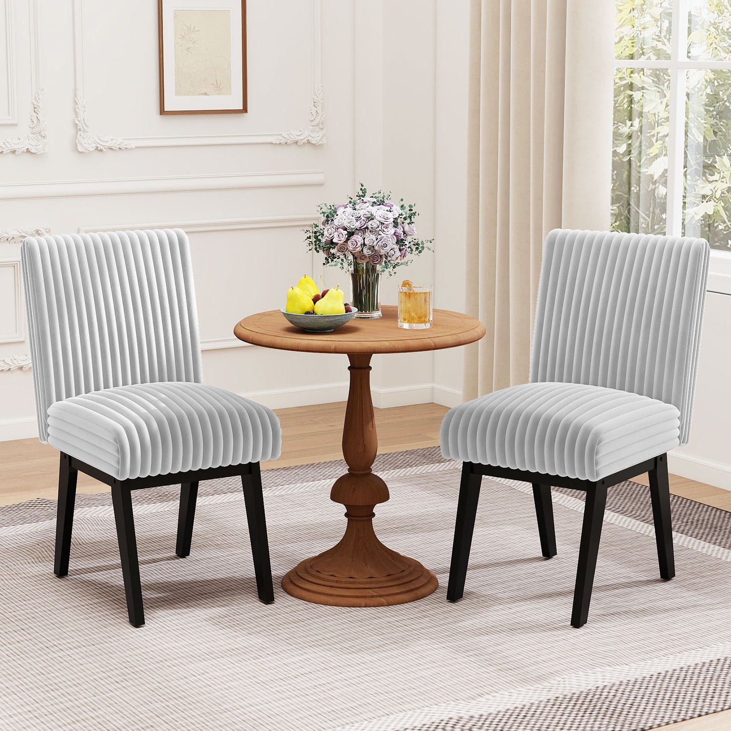 Dining Chairs Set of 2 Fabric Upholstered Kitchen Chairs with Padded Seatand Rubber Wood Legs-Grey
