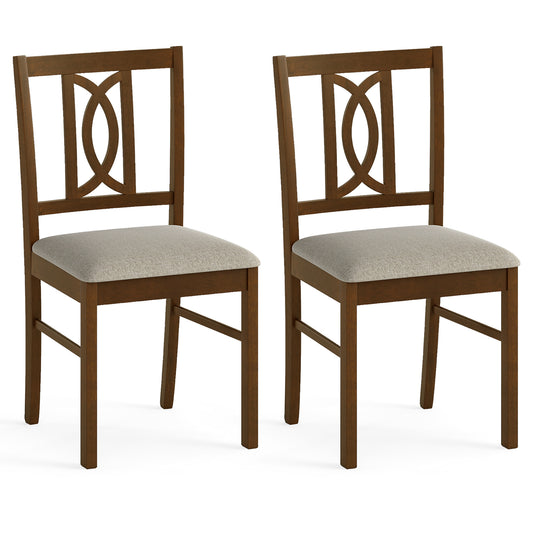 Dining Chairs Set of 2 Rubber Wood Dining Room Chairs with Hollowed Backrest-Walnut