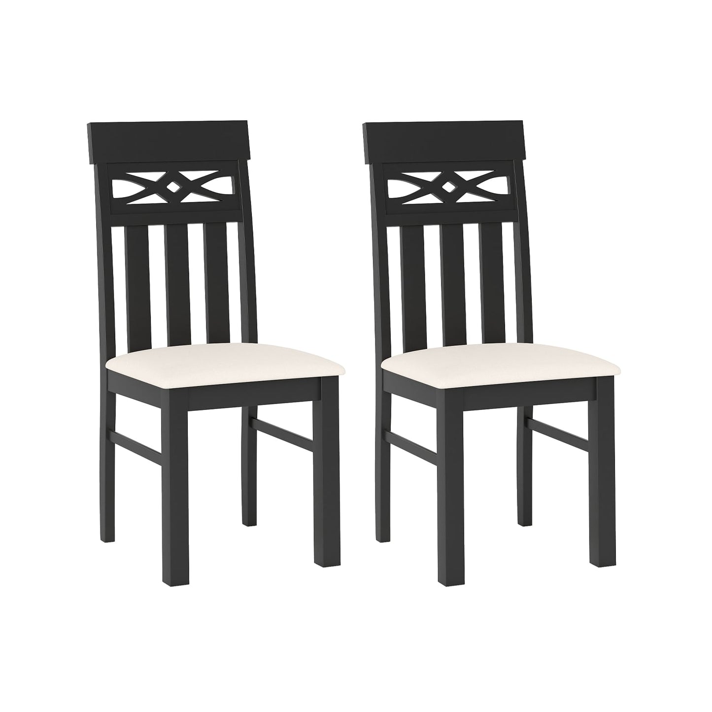 Dining Chairs Set of 2 High Back Dining Room Chairs with Padded Seat and Rubber Wood Frame-Black