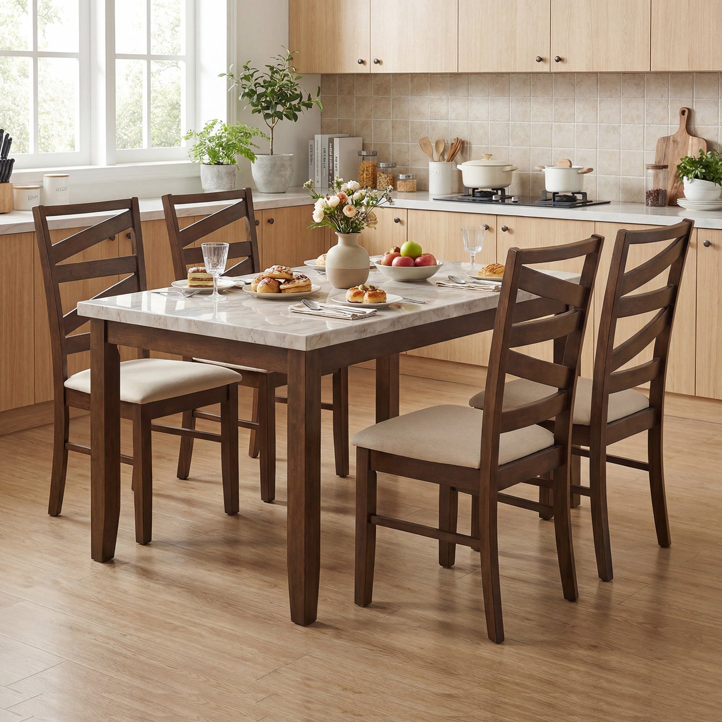 Dining Chairs Set of 2 with Backrests and Rubber Wood Frames-Brown