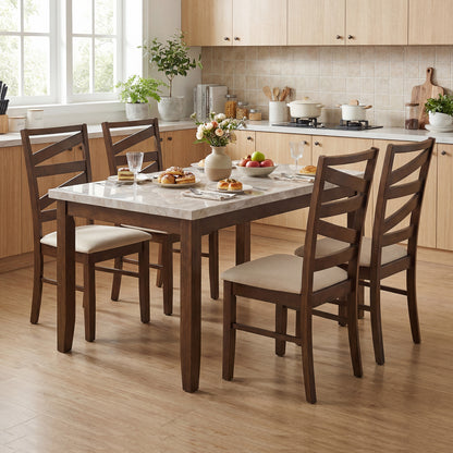 Dining Chairs Set of 4 with Backrests and Rubber Wood Frames-Brown