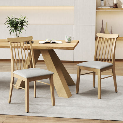 Dining Chairs Set of 2 Fabric Upholstered Kitchen Armless Chairs with Rubber Wood Frame-Natural