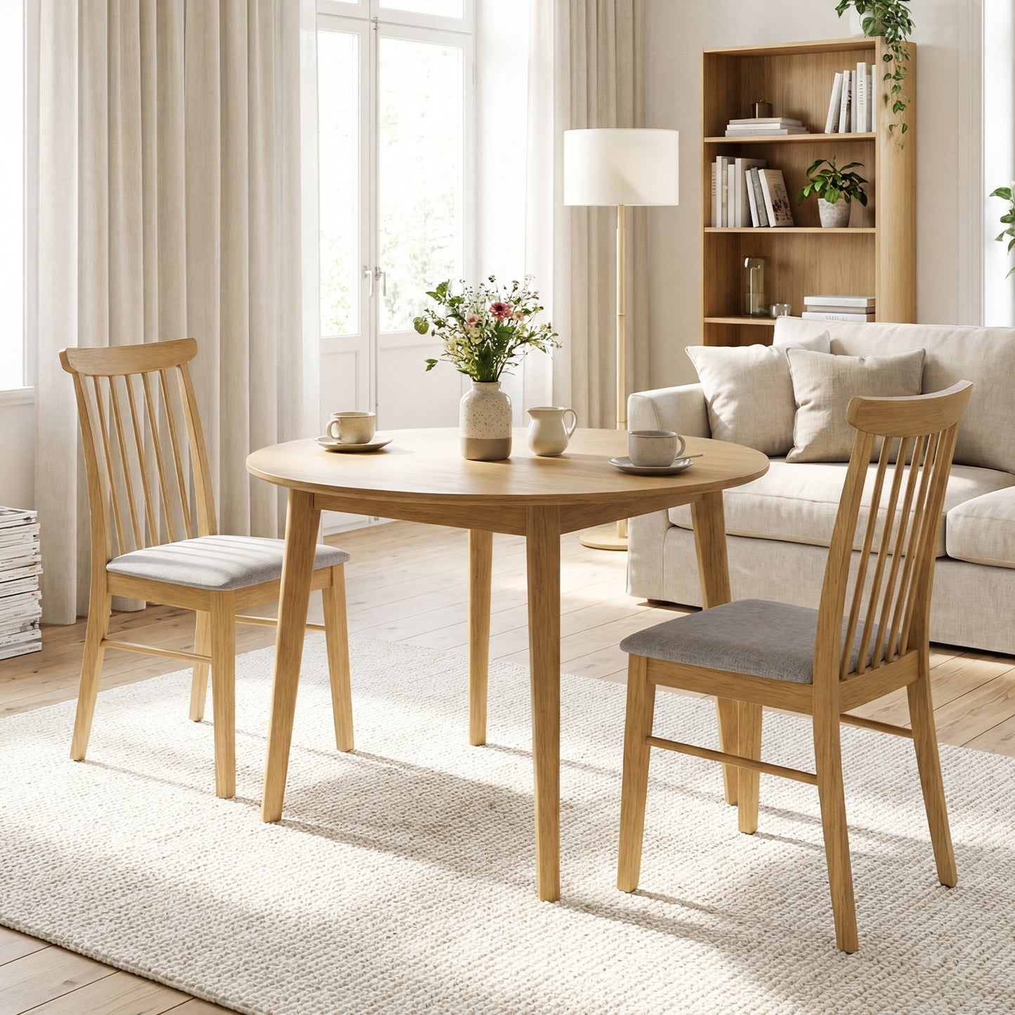 Dining Chairs Set of 2 Fabric Upholstered Kitchen Armless Chairs with Rubber Wood Frame-Natural