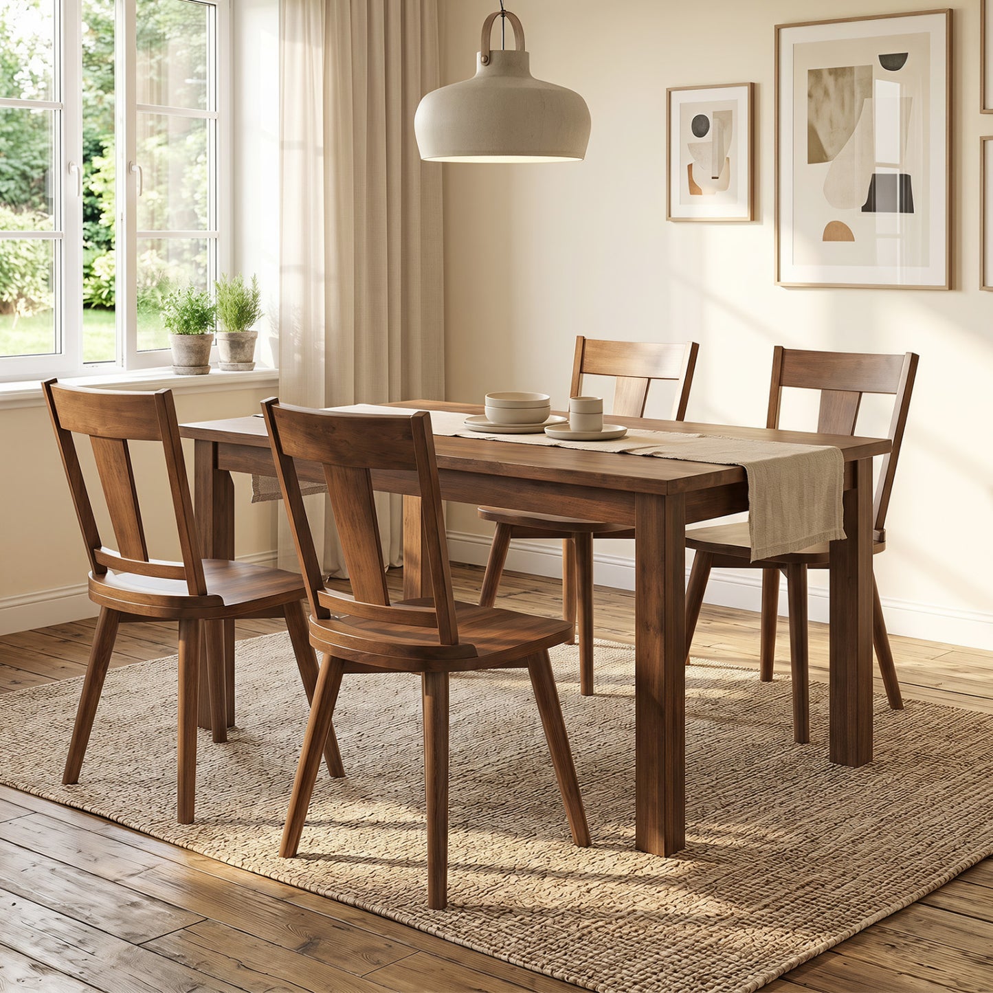 Dining Chairs Set of 4 with Solid Wood Backrest for Kitchen Dining Room-Walnut