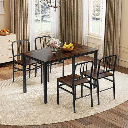 Dining Chairs Set of 4 with Slatted Backrest & Metal Frame and Wooden Seat-Gray