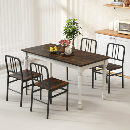 Dining Chairs Set of 4 with Slatted Backrest & Metal Frame and Wooden Seat-Gray