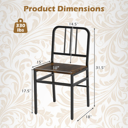 Dining Chairs Set of 4 with Slatted Backrest & Metal Frame and Wooden Seat-Gray