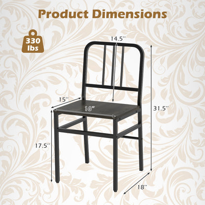 Dining Chairs Set of 4 with Slatted Backrest & Metal Frame and Wooden Seat-Gray
