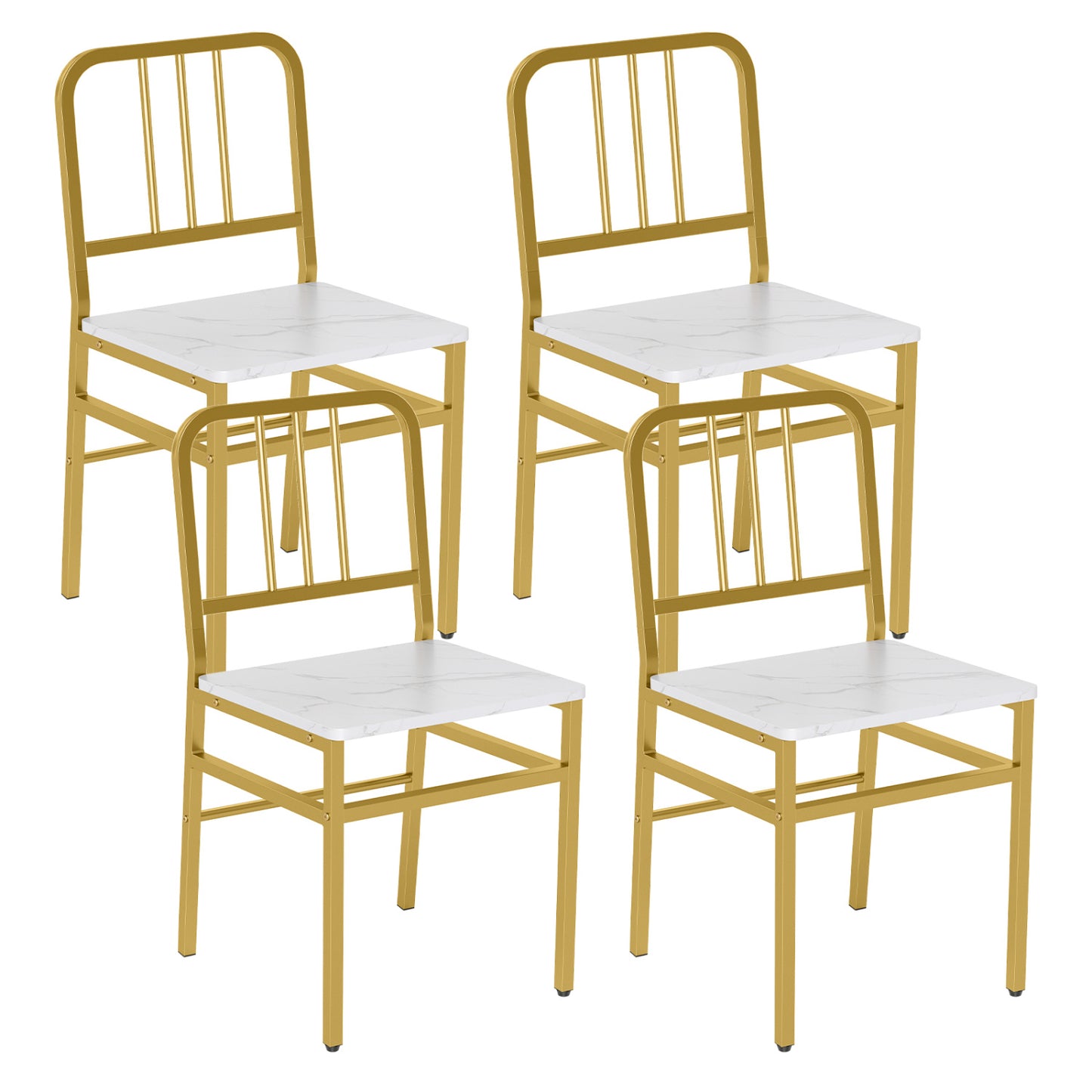 Dining Chairs Set of 4 with Slatted Backrest & Metal Frame and Wooden Seat-Gray