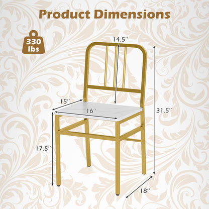 Dining Chairs Set of 4 with Slatted Backrest & Metal Frame and Wooden Seat-Gray