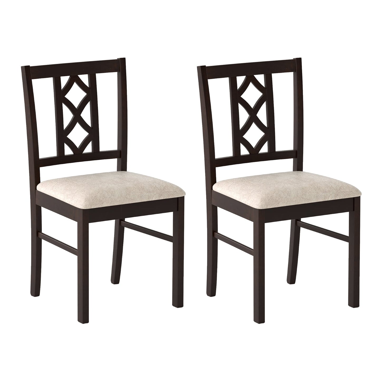 Dining Room Chairs Set of 2 Rubber Wood Dining Chairs with Hollowed Backrest-Brown