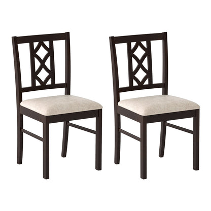 Dining Room Chairs Set of 2 Rubber Wood Dining Chairs with Hollowed Backrest-Brown