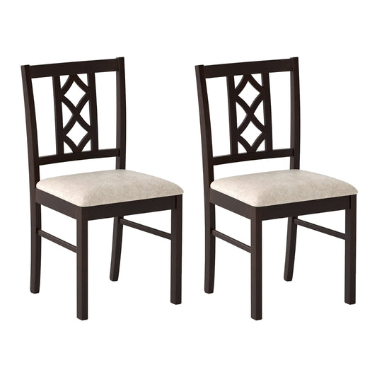 Dining Room Chairs Set of 2 Rubber Wood Dining Chairs with Hollowed Backrest-Brown
