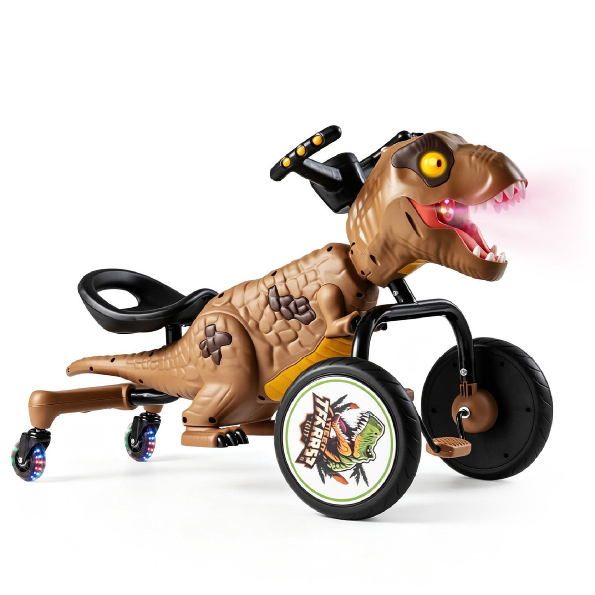 Dinosaur Drift Tricycle with Lights and Spray and 360-Degree Spin Mode-Brown