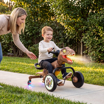 Dinosaur Drift Tricycle with Lights and Spray and 360-Degree Spin Mode-Brown