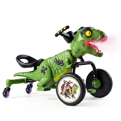 Dinosaur Drift Tricycle with Lights and Spray and 360-Degree Spin Mode-Brown