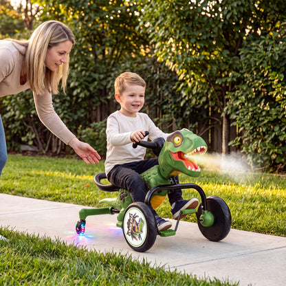 Dinosaur Drift Tricycle with Lights and Spray and 360-Degree Spin Mode-Brown