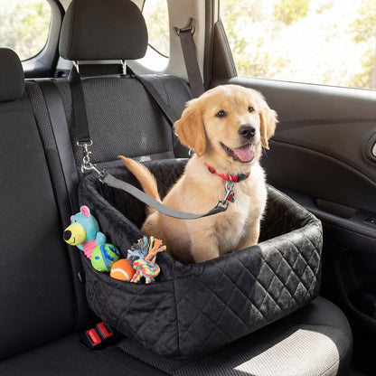Dog Car Seat for Small and Medium Pets Soft Travel Dog Booster Seat with Safety Straps-Black